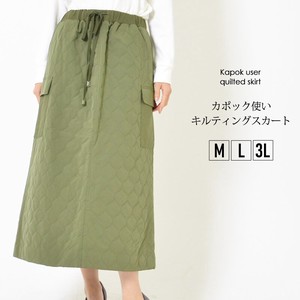 Skirt Slit Cotton Batting Waist Pocket A-Line Casual L M