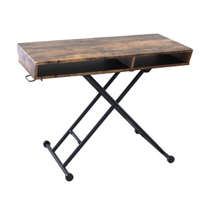 リフティングテーブル シェルフ BOX付き 昇降式テーブル 完成品 レトロ柄 　100×55×20〜75