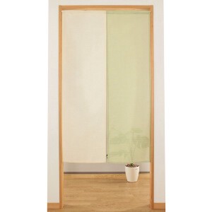 のれん コットンササラ 日本製 無地 綿混 暖簾 ノレン ツートン グリーン アイボリー 85×150cm