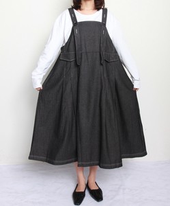 2024ss新作　ブラックデニムジャンパースカート  大きいサイズ  2024人気 chou chou東京