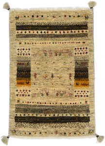 ペルシャンギャッベ カシュクリ ウール 手織 ラグ ベージュ系 ポシティ(約60×90cmサイズ)