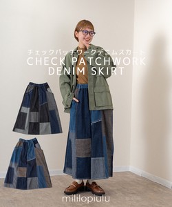 Reef / NEW Skirt Patchwork Denim Skirt Check