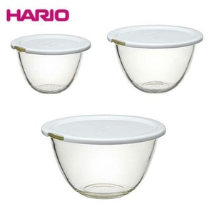 HARIO ハリオ レンジフタ付き耐熱ガラス製ボウル 3 個セット MXPF-4904-W