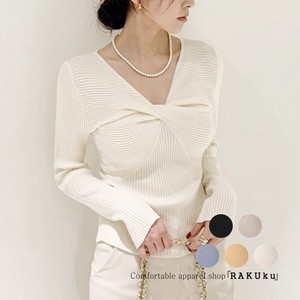 24ss NEW ツイストリブスリムニット フェミニン 長袖 5color 韓国ファッション