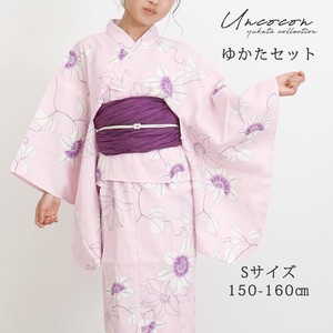 Kimono/Yukata Pink Size S Floral Pattern Cotton Linen Set of 2