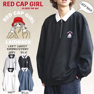 【新作SPECIAL PRICE】RED CAP GIRL シルクタッチ ダンボールニット 胸刺繍 衿配色 ハーフジップ