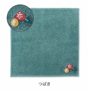 【日本製】オーガニックコットン 今治タオル 刺繍ハンカチ 縁起物【つばき】