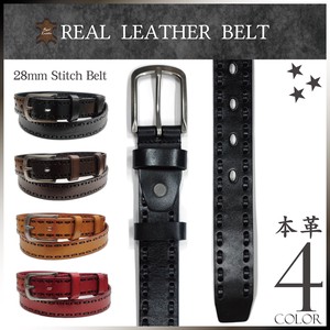 Belt Cattle Leather Stitch Genuine Leather Ladies' Men's
