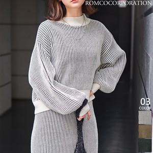 Sweater/Knitwear Stripe Knit Tops Puff Sleeve 【2023NEWPRODUCT♪】