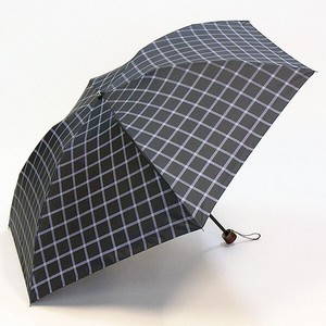 【紳士晴雨兼用傘】60cmホック式ミニ傘　格子プリント　ブラックコーティング加工　UVカット　遮光遮熱
