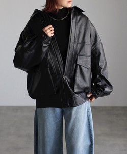 Blouson Jacket with Detachable Liner Faux Leather 2-way Collar Blouson