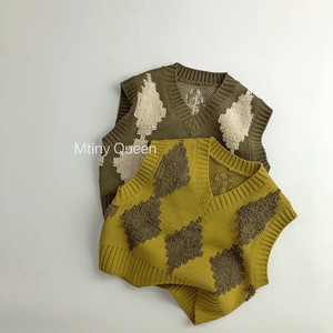 Kids' Sweater/Knitwear Diamond-Patterned Vest V-Neck Spring Kids