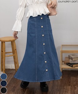 Skirt Long Skirt Pearl Button Stretch Denim