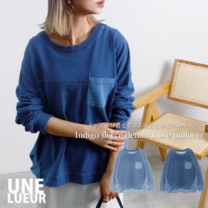 T-shirt Pullover Sweatshirt Mixing Texture Indigo Ladies Switching
