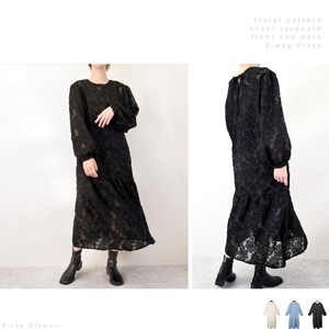 Casual Dress 2-way Floral Pattern One-piece Dress Sheer Jacquard 【2024NEW】