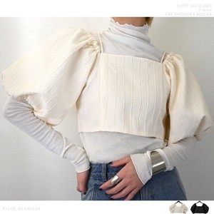 Button Shirt/Blouse Puffy Jacquard 2-way Off-The-Shoulder Bustier 【2024NEW】