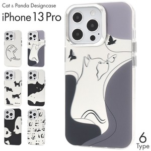 ＜スマホケース＞iPhone 13 Pro用 ねことパンダのモノトーンデザイン 背面ケース