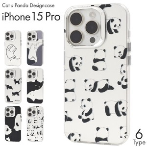 ＜スマホケース＞iPhone 15 Pro用 ねことパンダのモノトーンデザイン 背面ケース