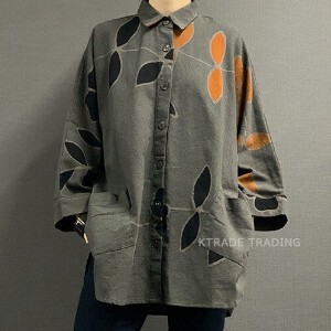 Button Shirt/Blouse Dolman Sleeve Floral Pattern