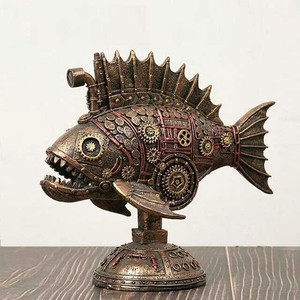 スチームパンク メカニカル・ブラック・フィッシュ彫像 魚彫刻レトロアメリカン ホ−ム装飾 輸入品