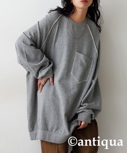 Antiqua Sweatshirt Pullover Brushed Plain Color Long Sleeves Sweatshirt Tops Ladies'