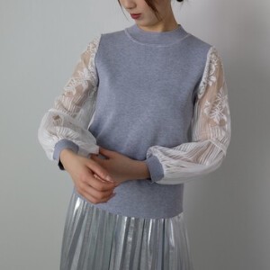 Sweater/Knitwear Lace Sleeve Pullover Crew Neck Knitted