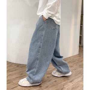 Full-Length Pant Tucked Hem Denim Pants Men's 2-colors 2024 Spring/Summer