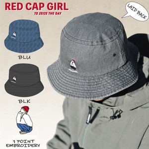 【24SS新作】RED CAP GIRL ワンポイント刺繍 バイオウォッシュ USED LIKE バケットハット