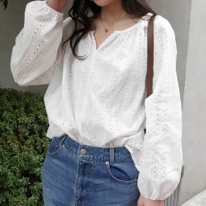 Button Shirt/Blouse Lace Blouse Tops Summer Cotton Spring