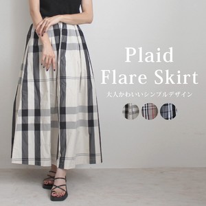 Skirt Flare Long Skirt Spring/Summer Plaid 2024 Spring/Summer