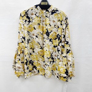 Button Shirt/Blouse Volume Floral Pattern High-Neck