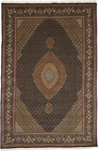 ペルシャ 絨毯 タブリーズ ウール 手織 ラグ ブルー系 約201×308cm T50-2