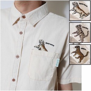 Button Shirt Animal Pocket Unisex Embroidered