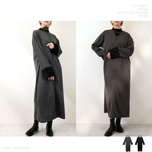 Casual Dress Twill 2-way Sleeve One-piece Dress Switching 【2024NEW】