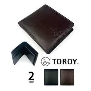 全2色　TOROY トロイ リアルレザー 2つ折り 財布 ウォレット フラップポケット本革(61t522)