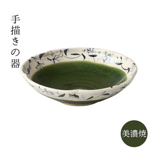 ギフト 織部草花 輪花7.0鉢 手描き 日本製 美濃焼