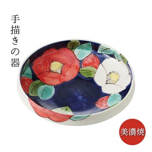 ギフト 手描き彩絵椿大平鉢 手描き 日本製 美濃焼