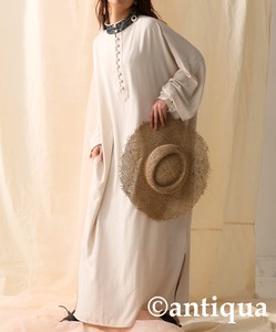 Antiqua Casual Dress Plain Color Long Sleeves Long One-piece Dress Ladies'
