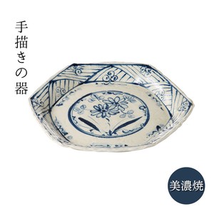 ギフト 安南六角大皿 手描き 日本製 美濃焼