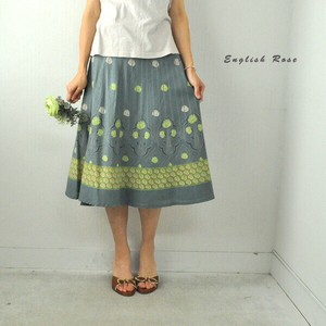 インド綿 巻きスカート イングリッシュローズ スモークブルー ミディアム丈 約68cm ファッション