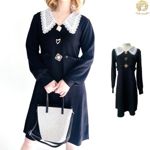 Casual Dress Flare Bicolor Knit Dress One-piece Dress Embroidered
