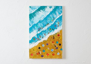 【原画・オリジナル】 ビーチ 海 風景 キャンバスパネルアート 世界にたった一つだけ H53.0×W33.3cm