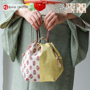 【2024春夏新商品】花紋巾着バッグ　/　日本製　リネン　きんちゃく　コンパクト　鞄