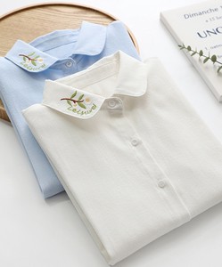 《 aimoha select  》レトロ感ある可愛い刺繍衿ブラウス 刺繍ブラウス ブラウス 綿100％ 春 夏