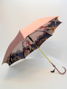 通年新作）雨傘・長傘-婦人　甲州産小幅両面ほぐし織・パリの貴婦人柄・軽量金骨日本製傘ジャンプ傘