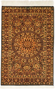 ペルシャ 絨毯 クム シルク 手織 マット レザイ工房 ポシティ(約60×90cmサイズ) Q-60058