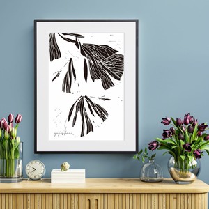【おしゃれアートポスター】葉っぱ ボタニカル 植物 モノトーン 線画イラスト A4 A3 A2