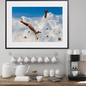 【おしゃれアートポスター】コラージュ 想像 イルカ 子供 雲 空 写真 photo A4 A3 A2
