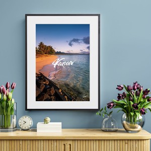 【おしゃれアートポスター】ハワイ 風景景色 ビーチ ヤシの木 カリグラフィー 文字 写真 A4 A3 A2