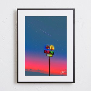【おしゃれアートポスター】夜空 夕焼け ネオンサイン ハンバーガー A4 A3 A2